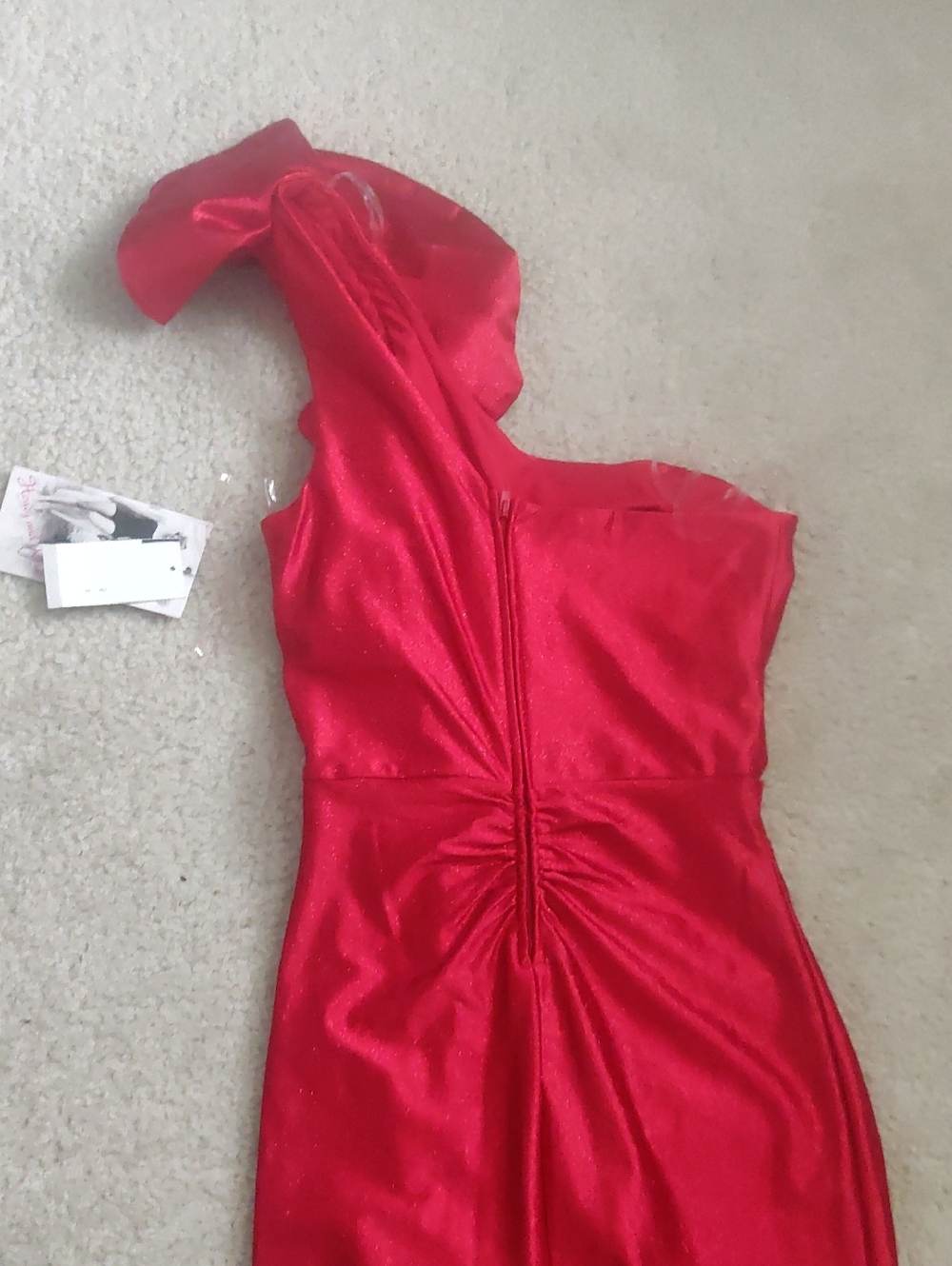 New!Red One-Shoulder Ruffled Evening Gown Fitted Ruffle Front Slit Y2K Cottageco - Picture 10 of 12